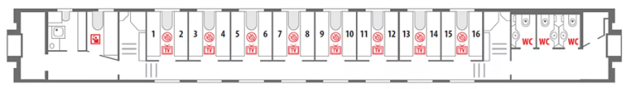Схема вагона СВ 1 этаж